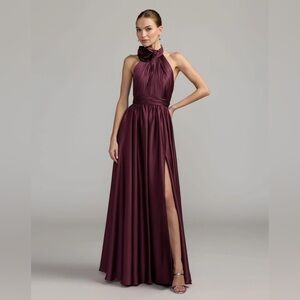 NWT Ieena for Mac Duggal Purple Soft Tie Halter Neck High Slit Evening Gown